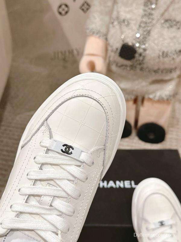 2025 Women Chanel White Leather Sneakers