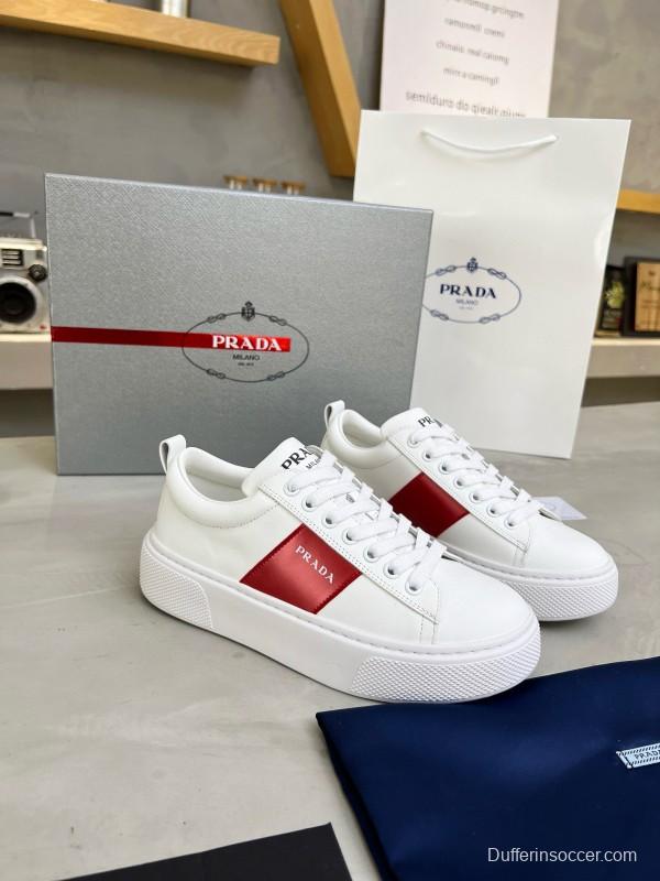 2024 Women Prada White Red Leather Sneakers MJ00310