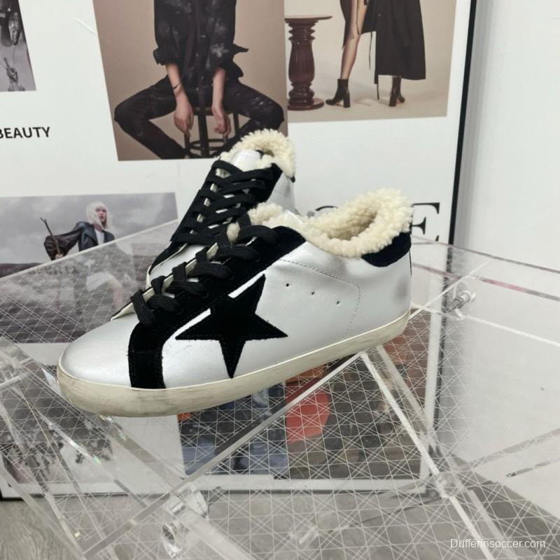 2025 Women GGDB Black White Leather Shearling Sneaker