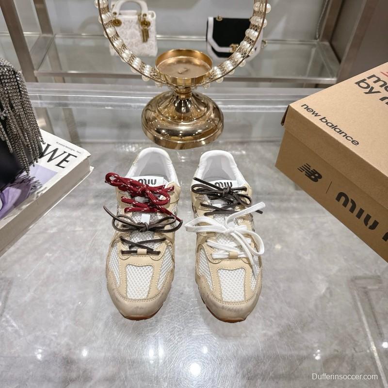 2025 Women New Balance Beige White Leather Mesh Sneakers