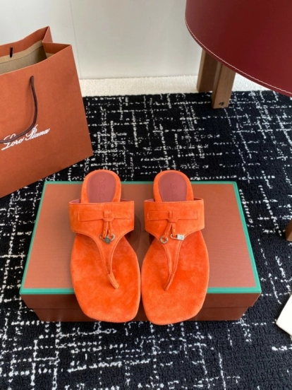 2025 Women Le Parmentier Orange Suede Slippers KFY00280