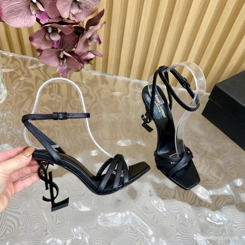 2025 Women Yves Saint Laurent Black Leather Sandals