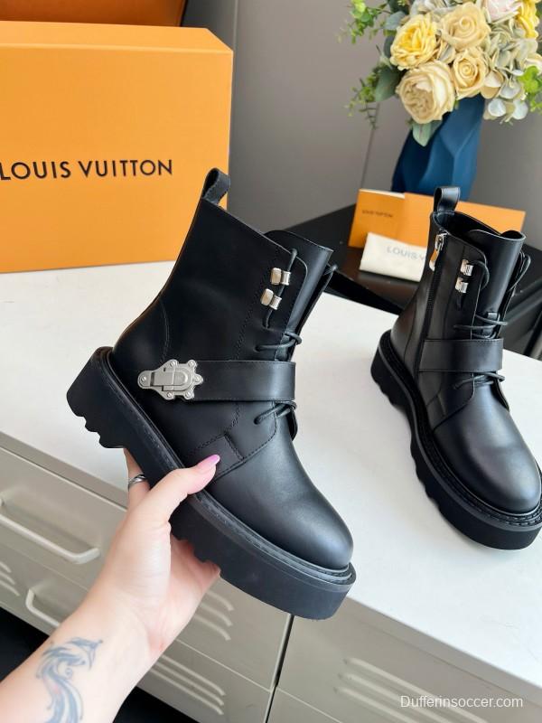 2024 Women Louis Vuitton Black Calf Leather Ankle Boots MJ00310