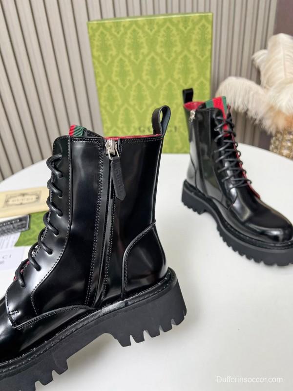 2024 Women Gucci Black Red Leather Ankle Boots MJ00340