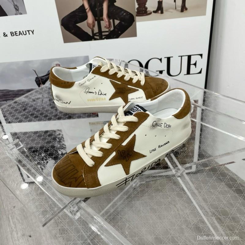 2025 Unisex GGDB White Brown Calf Leather Sneakers