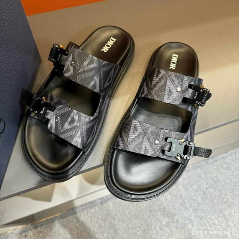 2024 Men Dior Black Grey Canvas Leather Slippers MJ00200