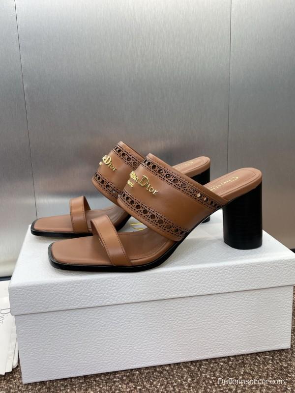 2025 Women Dior Brown Leather Sandals