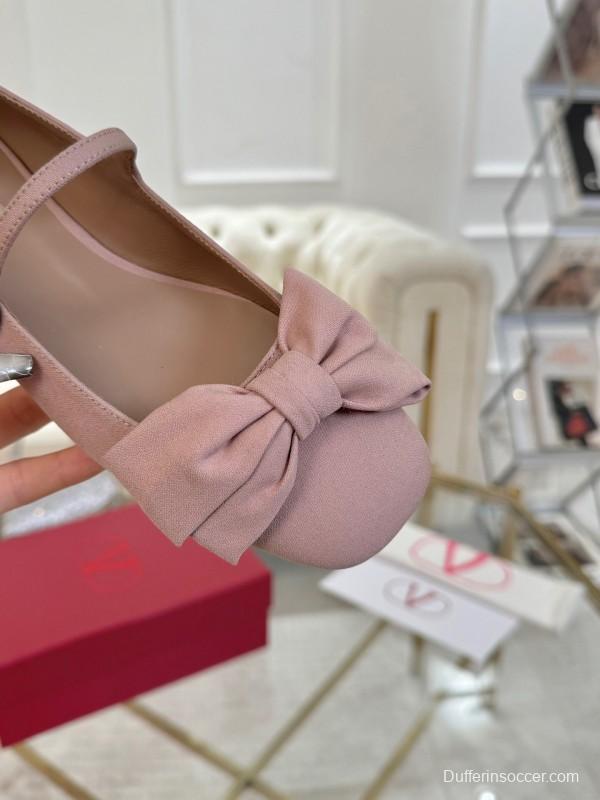 2025 Women Valentino Pink Cotton Mary Jane Bow LY00300