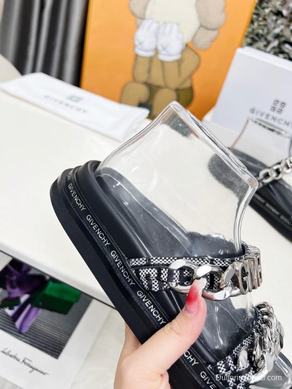2025 Women Givenchy Black Transparent PVC Chain Sandals LY00250