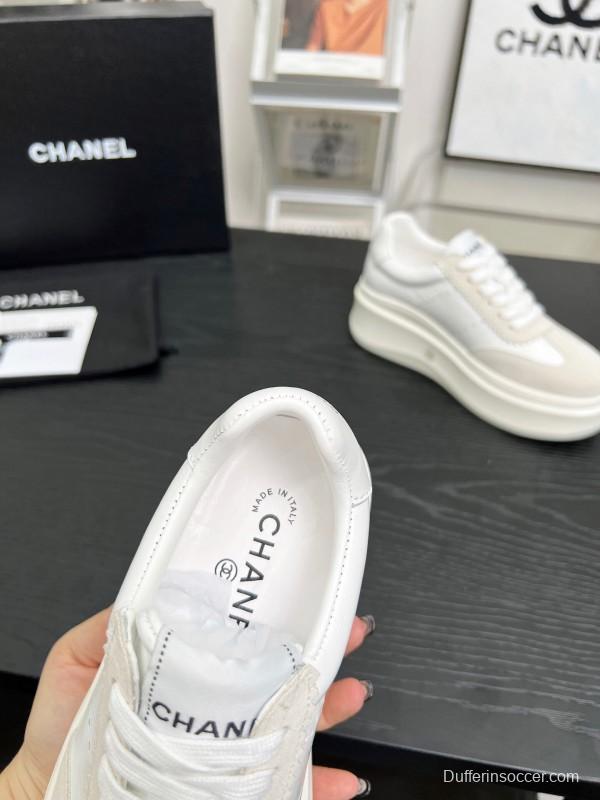 2025 Women Chanel White Beige Leather Suede Sneakers LY00290