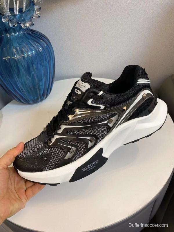 2024 Unisex Valentino Black White Mesh Leather Sneakers MJ00410