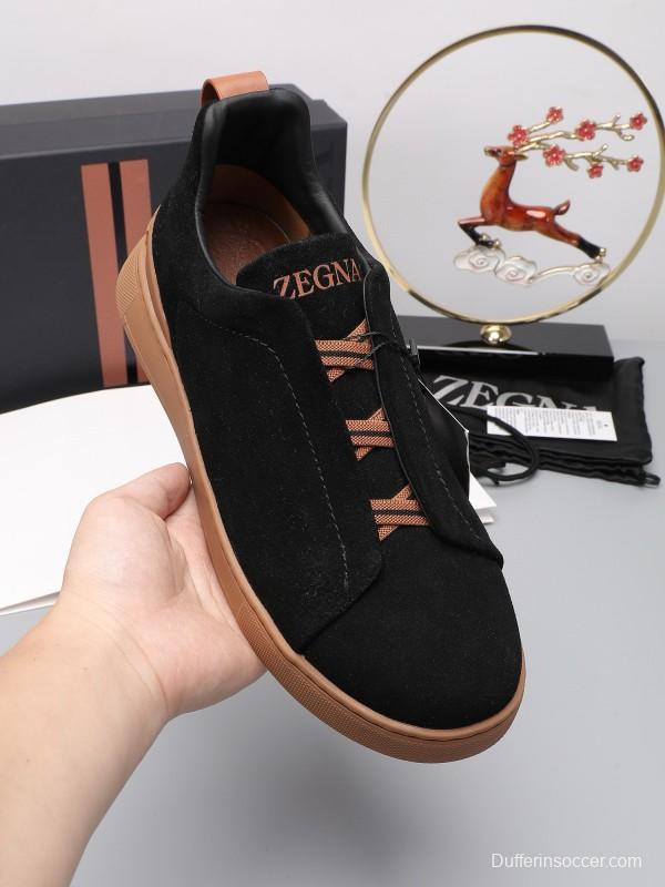 2024 Men Ermenegildo Zegna Black Brown Suede Leather Sneakers MJ00240