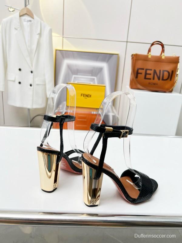 2025 Women Fendi Black Leather High Heel Sandals MJ00251