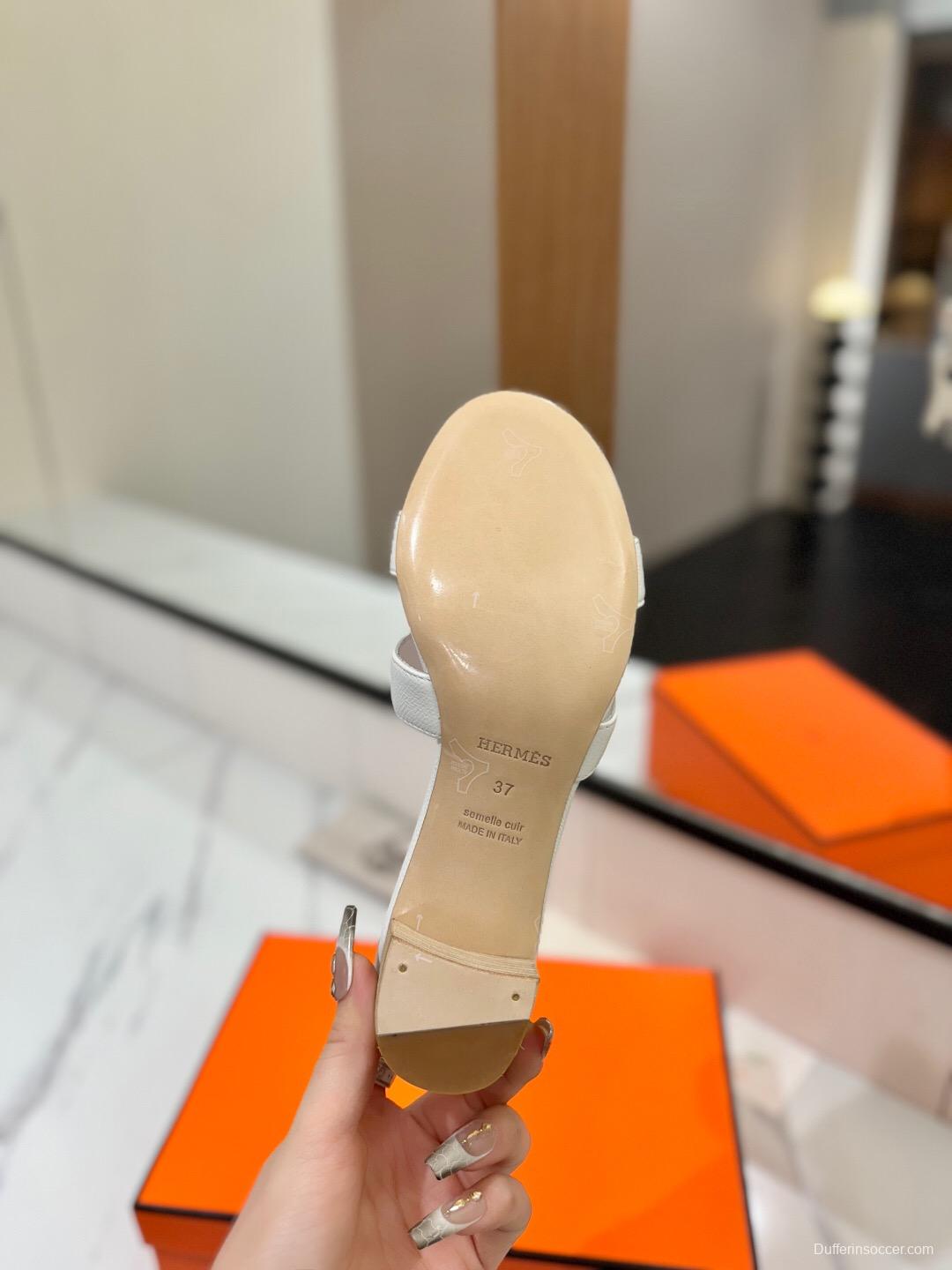 2025 Women Hermès White Leather Sandals