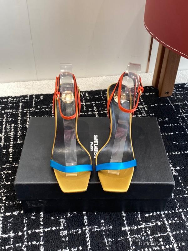 2025 Women Yves Saint Laurent Orange Black Blue Leather High Heel Sandals