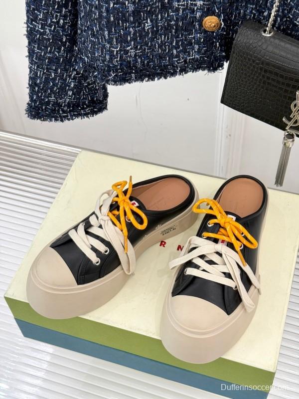 2025 Women YSL Saint Laurent Black White Leather Platform Sneakers Yellow Lace LY00360(F)
