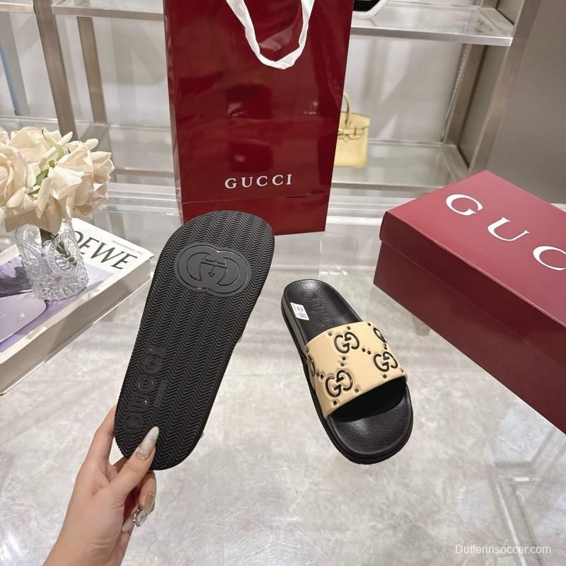 2025 Gucci Beige Black Rubber Slippers