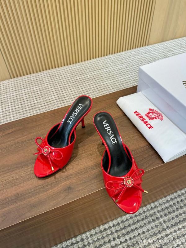 2025 Women VERSACE Red Patent Leather High Heel Bow LY00210