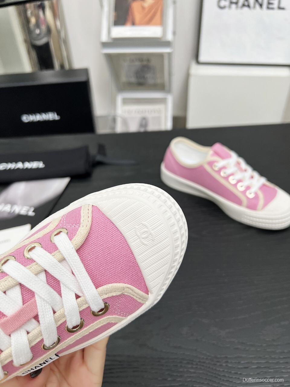 2025 Women Chanel Pink Canvas Sneakers