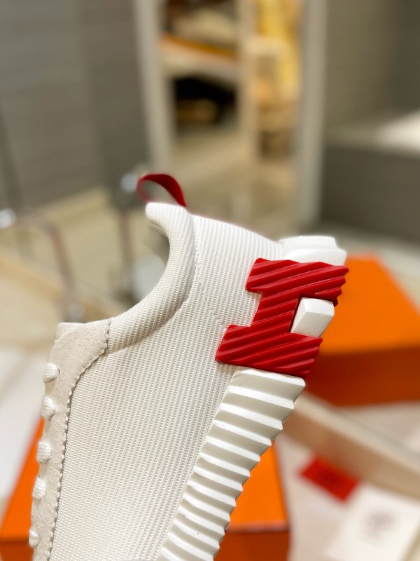 2024 Unisex Hermès White Red Black Leather Mesh Casual Sneakers
