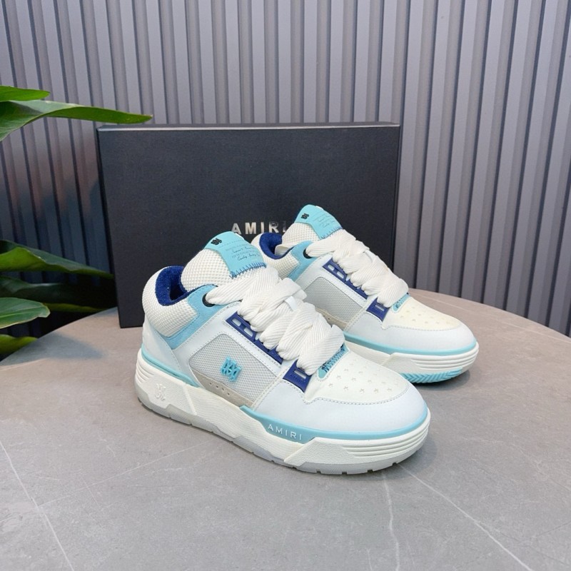 2024 Unisex Amiri White Light Blue Leather Mesh Sneakers MJ00360
