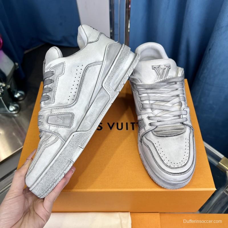 2025 Unisex Louis Vuitton Silver Leather LV Trainer
