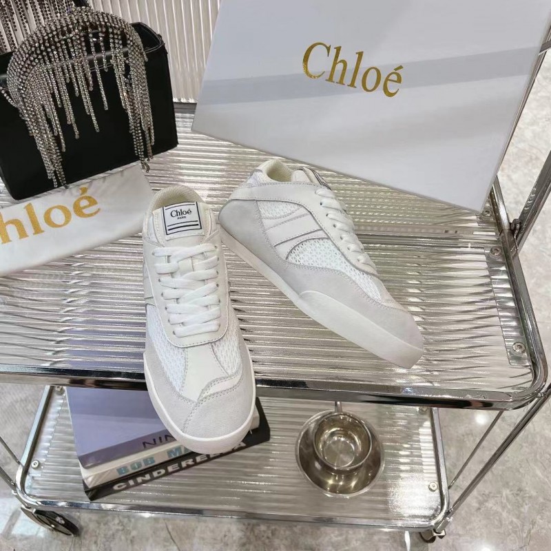 2025 Women Chloé White Suede Mesh Casual Sneakers LY00280 LY00300