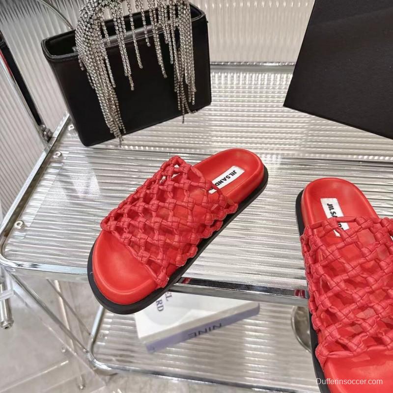 2025 Jil Sander Red Leather Woven Slippers