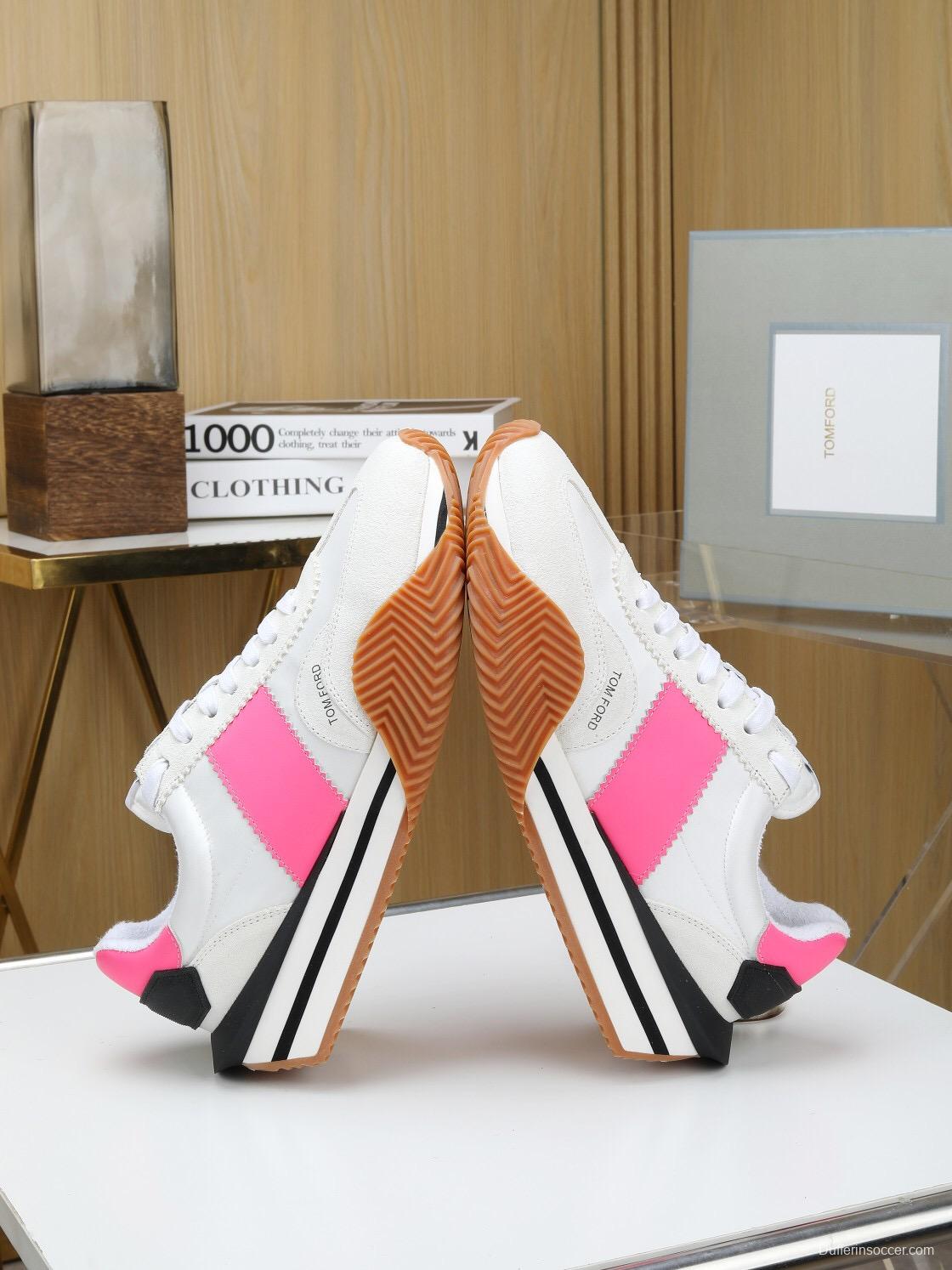 2025 Unisex TOM FORD White Pink Black Leather Suede Sneakers LY00360(F)/LY00370(M)