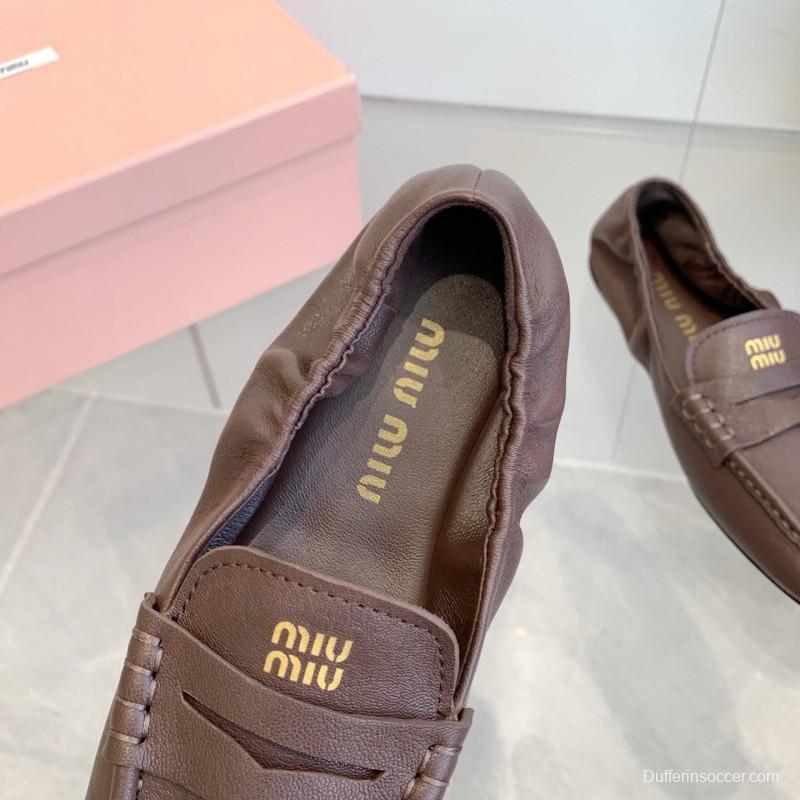 2025 Women Miu Miu Brown Leather Loafers