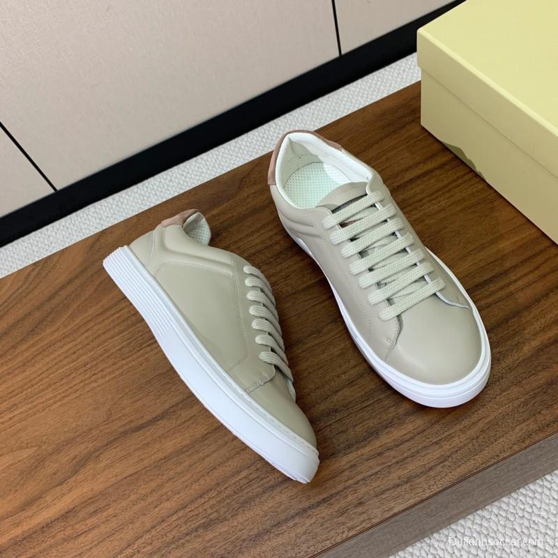 2025 Unisex Brunello Cucinelli Light Grey Leather Casual Sneakers Handcrafted KFY00310