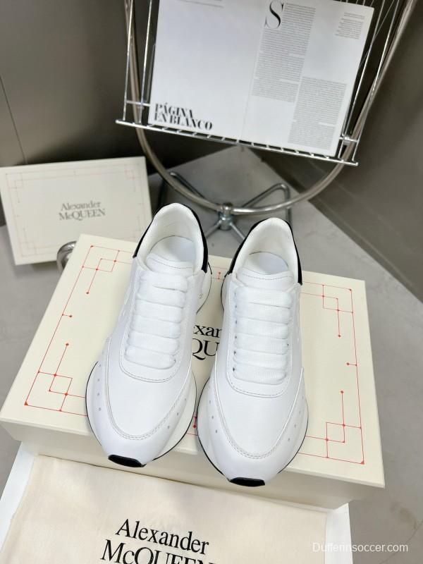 2024 Unisex Alexander McQueen White Black Leather Lambskin Sprint Sneakers MJ00370