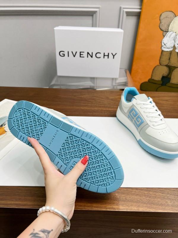 2024 Unisex Givenchy White Light Blue Silk Calf Leather Low Top Sneakers MJ00380