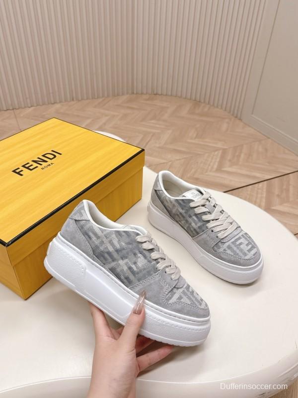 2025 Women Fendi Grey Suede Mesh Sneakers LY00340