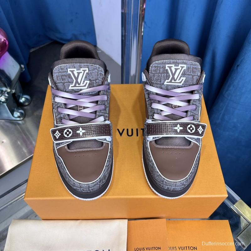 2025 Unisex Louis Vuitton Brown Grey Leather Trainer