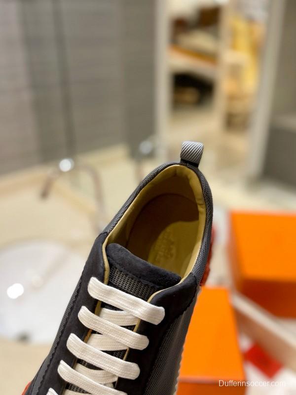 2024 Unisex Hermès Black Gray Imported Calfskin Rainproof Fabric Sneakers MJ00320
