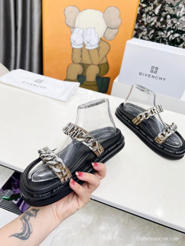 2025 Women Givenchy Black Transparent PVC Leather Sandals Chain LY00250