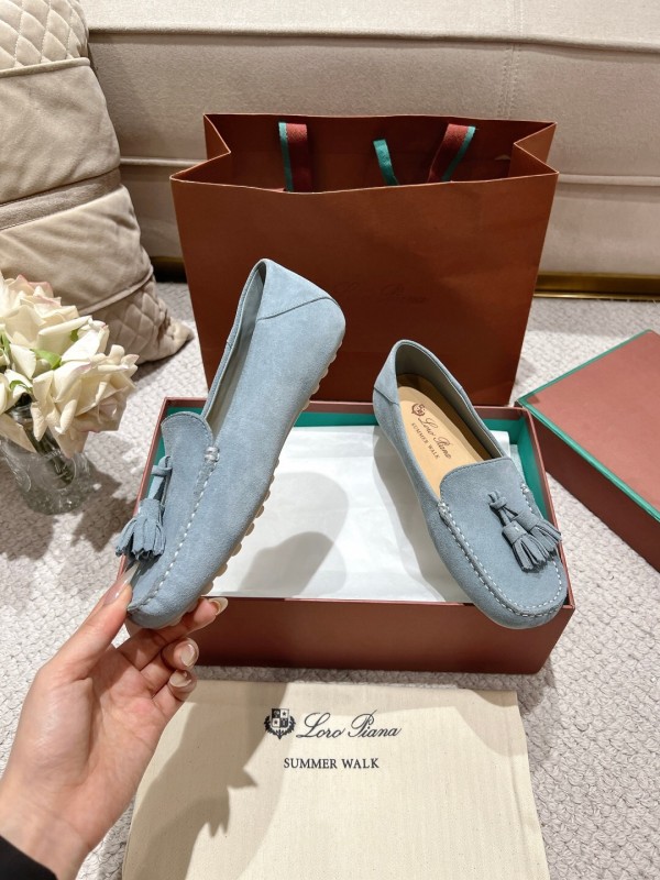 2025 Women Le Parmentier Blue Suede Loafers Tassel LY00291