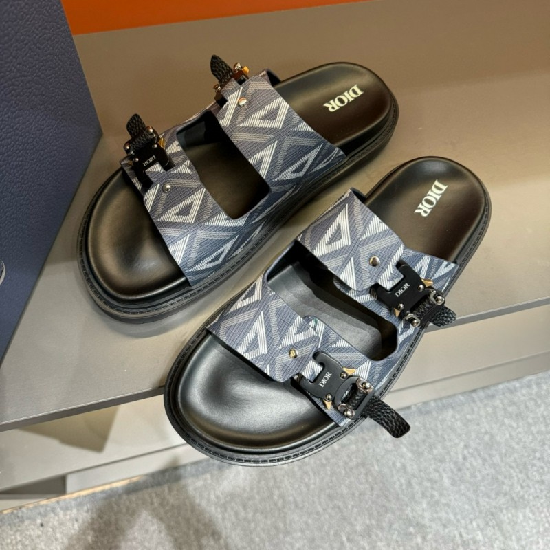 2024 Slippers Dior Grey Black Fabric Slippers MJ00200