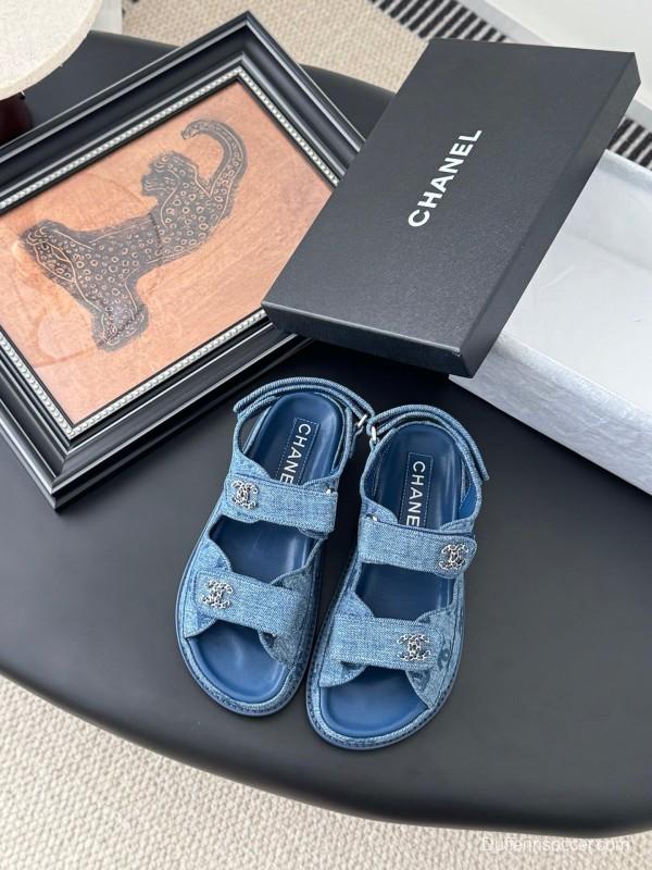 2025 Women Chanel Blue Denim Sandals LY00320