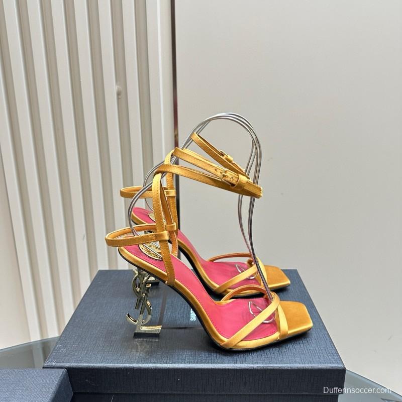 2025 Women Yves Saint Laurent Yellow Pink Leather High Heel Sandals MJ00290