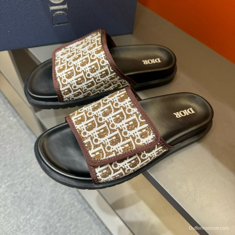 2024 Dior brown beige fabric leather Slippers MJ00180