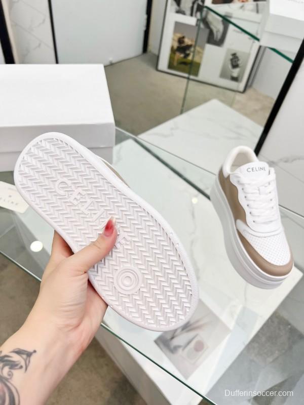 2025 Women Celine White Beige Leather Sneakers KFY00270