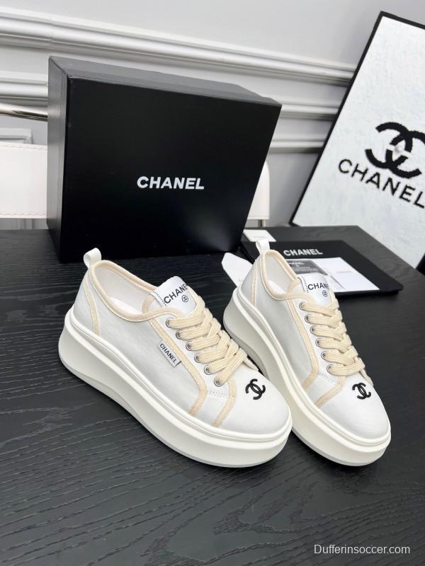 2025 Women Chanel White Canvas Sneakers LY00250