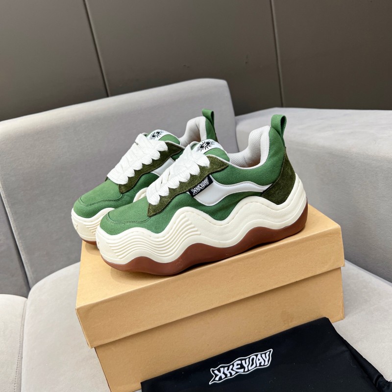 2025 Unisex HEYDAY Green White Canvas Leather Wave Sneakers KFY00260