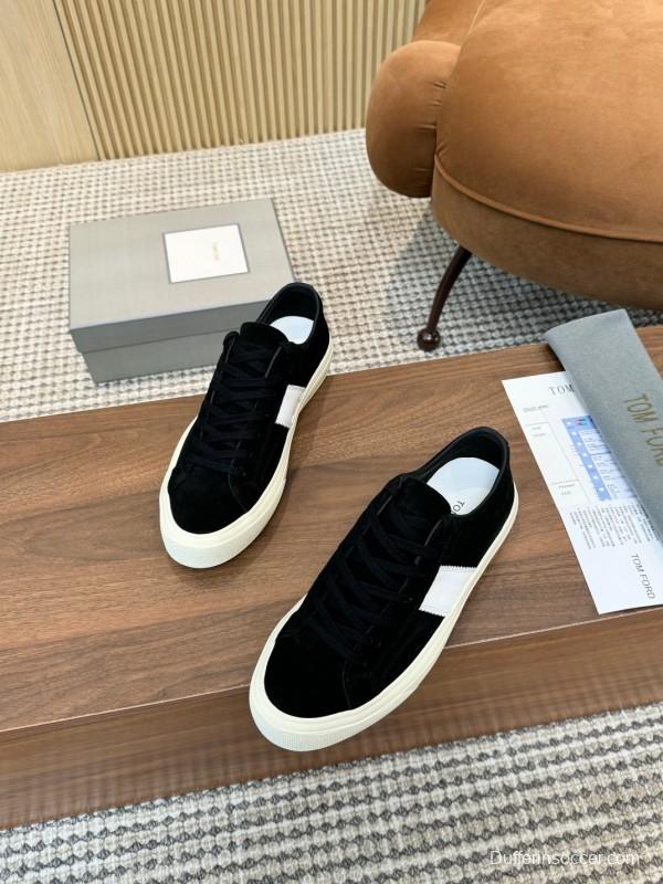 2025 Unisex TOM FORD Black White Suede Leather Sneakers