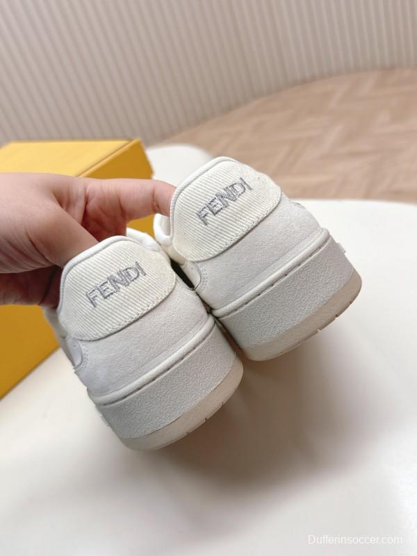 2025 Unisex Fendi White Grey Leather Plimsolls FF Retro Design LY00350(F)/LY00360(M)