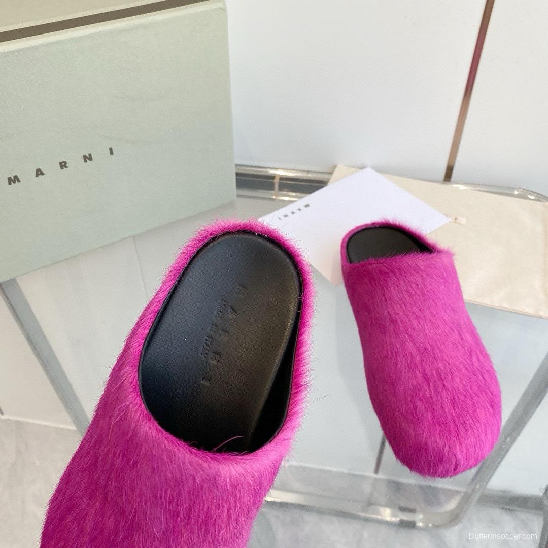 2024 Unisex Marni Pink Calf Hair Leather Mules MJ00320+20