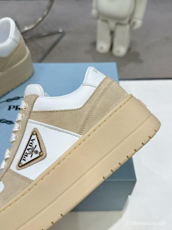 2025 Women Prada White Beige Leather Sneakers