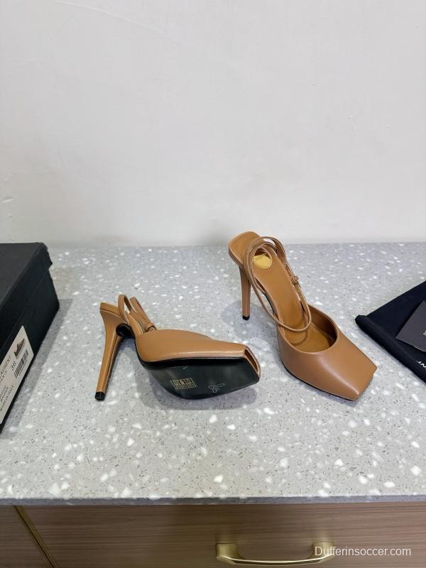 2025 Women SAINT LAURENT Brown Leather Slingback Pumps